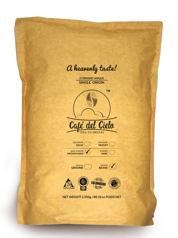 Medium Dark Beans Coffee - Café del Cielo - 2500 g