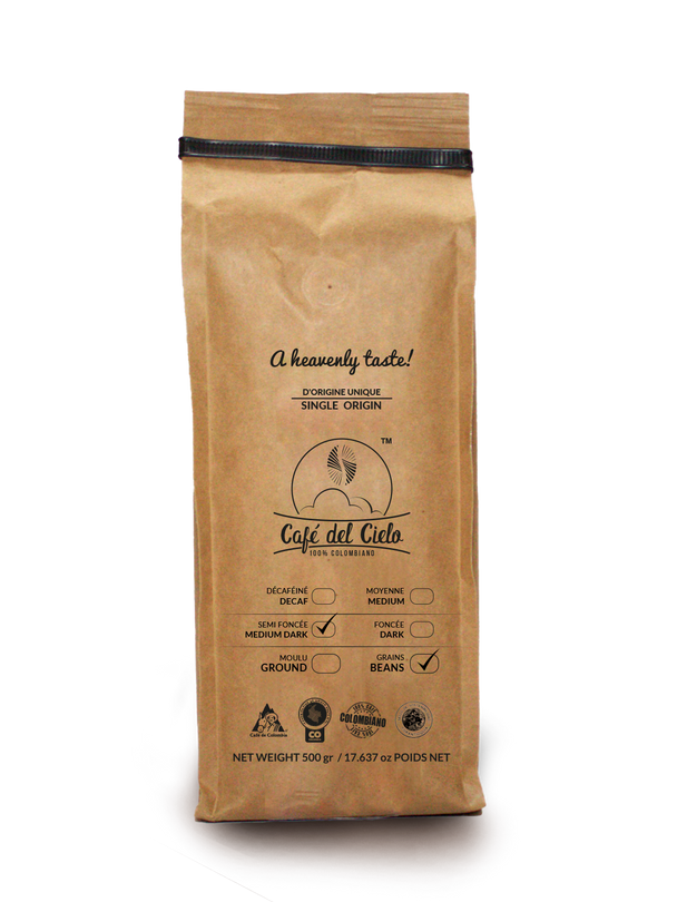 Medium Dark Beans Coffee - Café del Cielo - 500 g