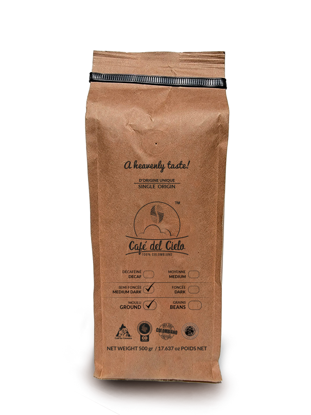 Medium Dark Ground Coffee - Café del Cielo - 500 g